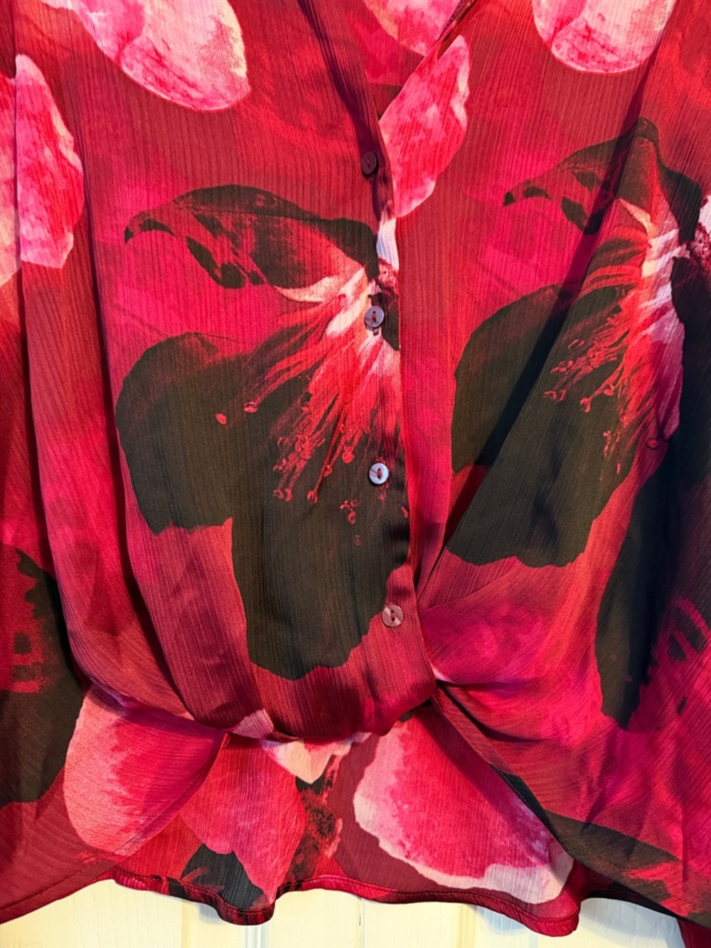 Worthington Fuchsia and Black Floral Button-Down Blouse - Picture 3 of 5